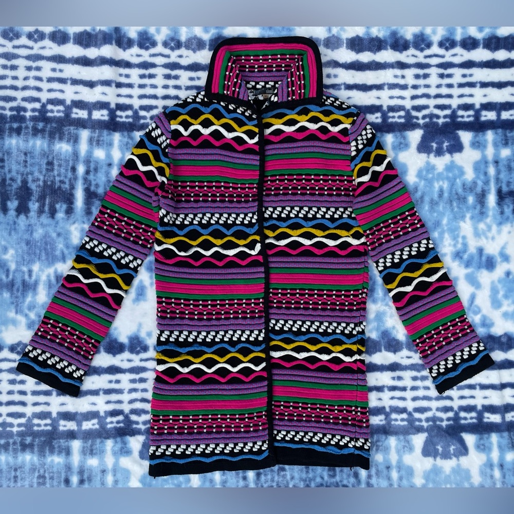 SIONI Open Front Long Cardigan bohemian boho Coogie Style sweater hippie Rainbow